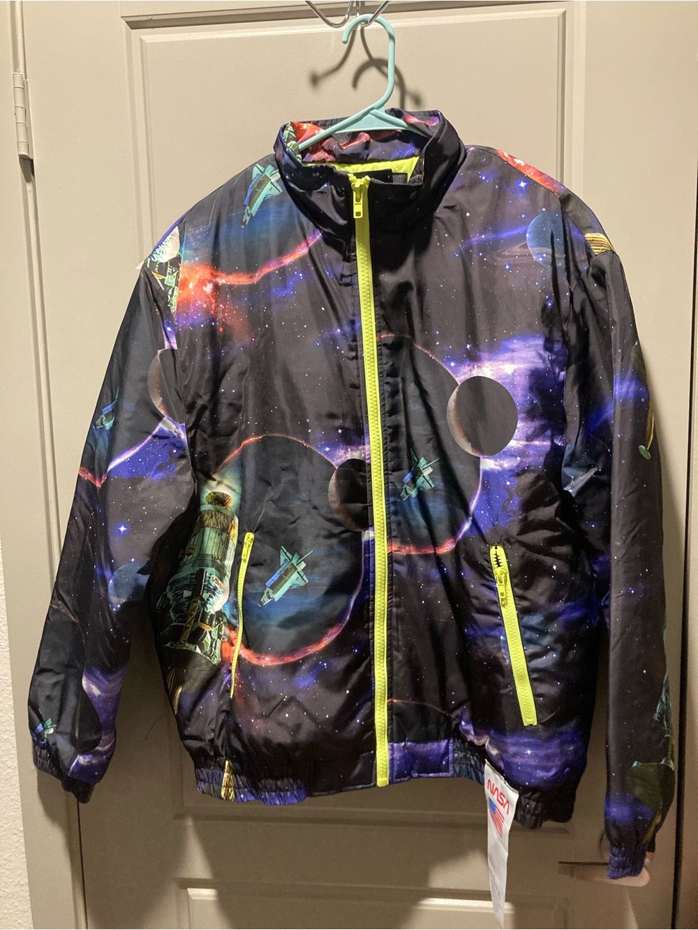 NASA Space Print Jacket in Black with Neon Yellow Trim